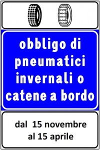 Obbligo catene dal 15 novembre